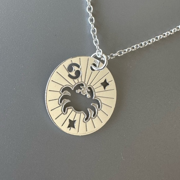 Sterling Silver Cancer Zodiac Sign Birth Necklace - Picture 5 of 10